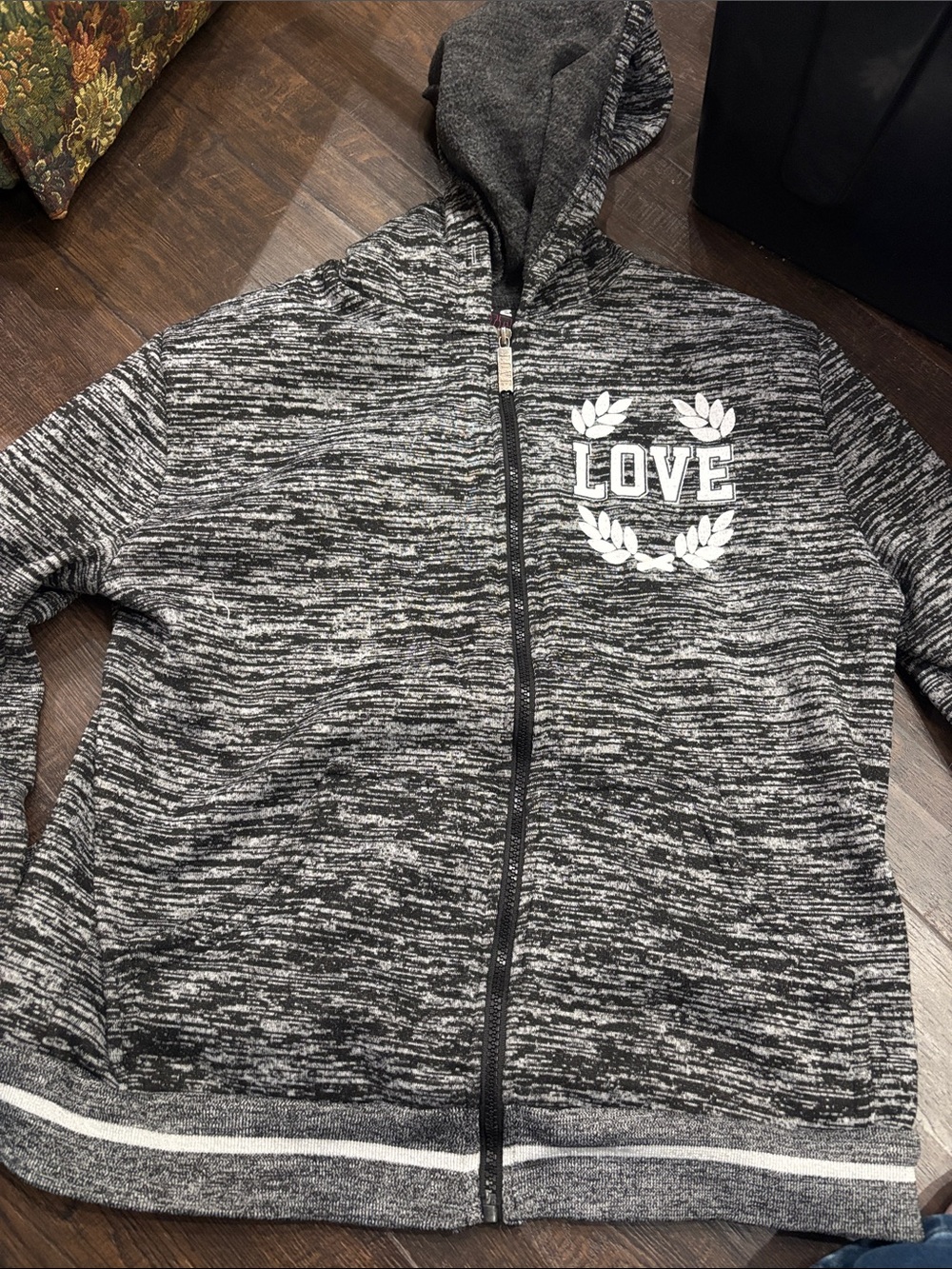 Women's Black & Gray Marled Zip-Up Hoodie with LOVE Crest